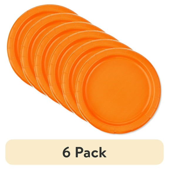 (6 pack) Disposable Paper Plates, 7", Tangerine, 24 Count, by Way To Celebrate