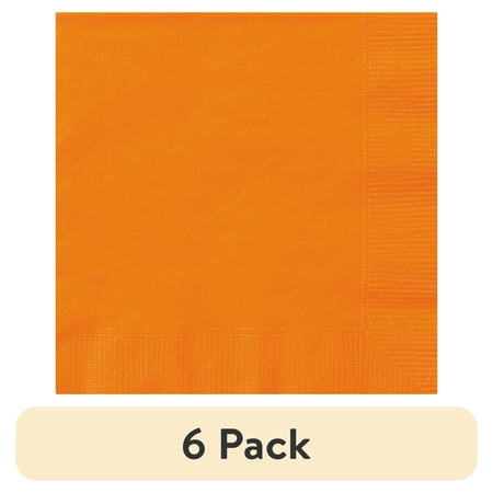 (6 pack) 24 Count 6.5IN x 6.5IN Orange Disposable Paper Napkins by Way To Celebrate