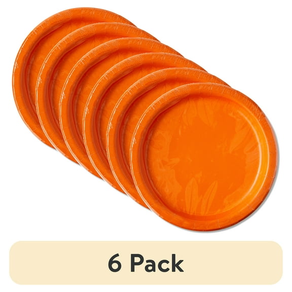 (6 pack) Disposable Paper Plates, 9", Tangerine, 20 Pieces, by Way To Celebrate