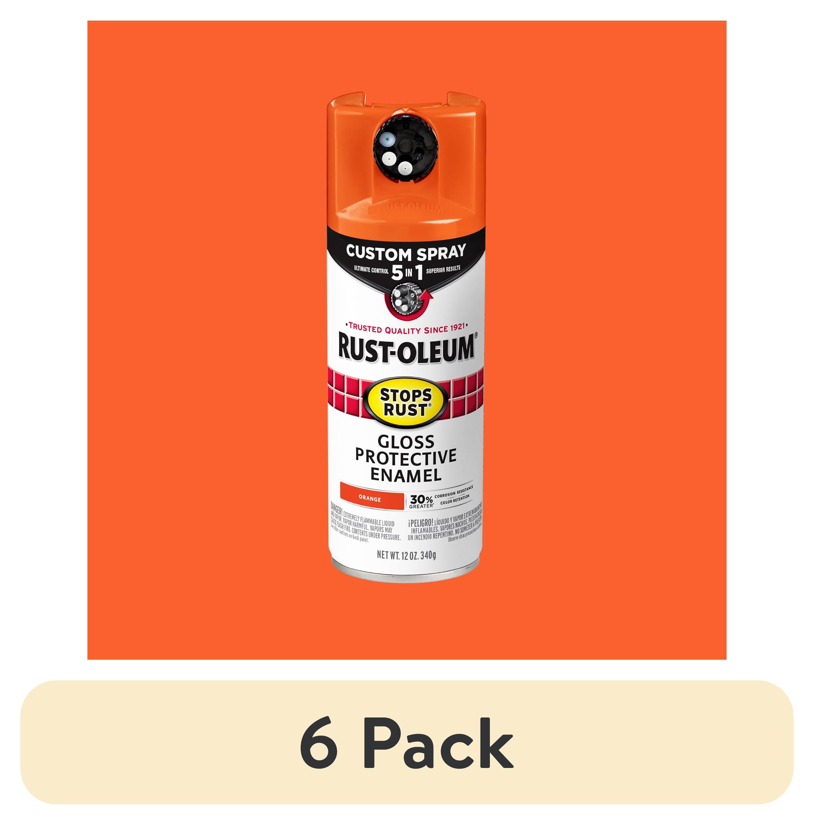 6 pack) Orange, Rust-Oleum Stops Rust Custom Sprays 5 in 1 Gloss
