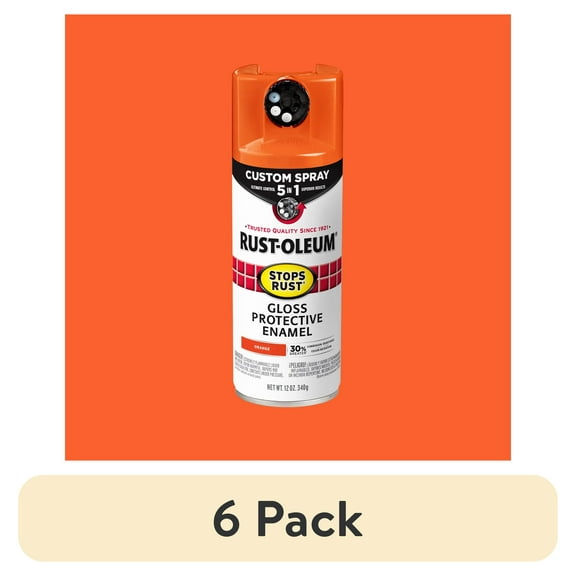 (6 pack) Orange, Rust-Oleum Stops Rust Custom Sprays 5 in 1 Gloss Spray Paint-376894, 12 oz