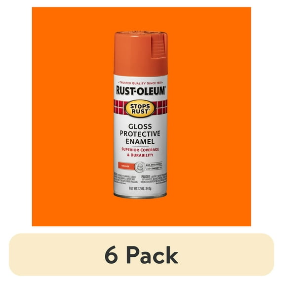 (6 pack) Orange, Rust-Oleum Stops Rust Protective Enamel Gloss Spray Paint-214084, 12 oz