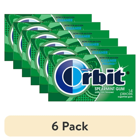 (6 pack) Orbit Gum Spearmint Sugar Free Chewing Gum, Single Pack - 14 Piece