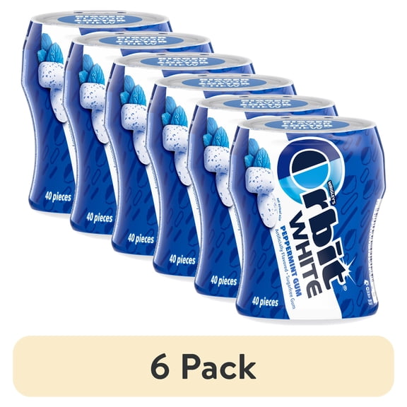 (6 pack) Orbit Gum White Peppermint Sugar Free Chewing Gum - 40 Piece Bottle