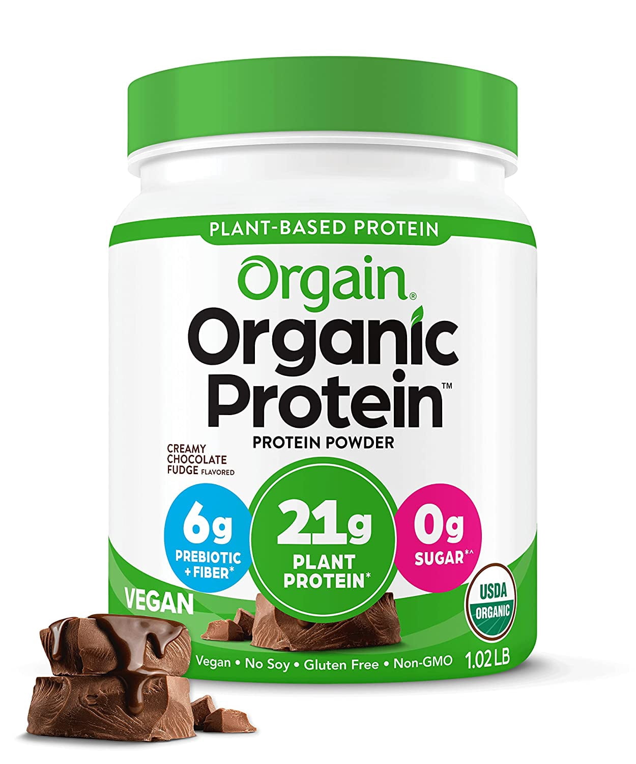 (6 pack) Orgain Organic Vegan 21g Protein Powder, Plant Based Shake Drink, Creamy Chocolate Fudge 1.02lb