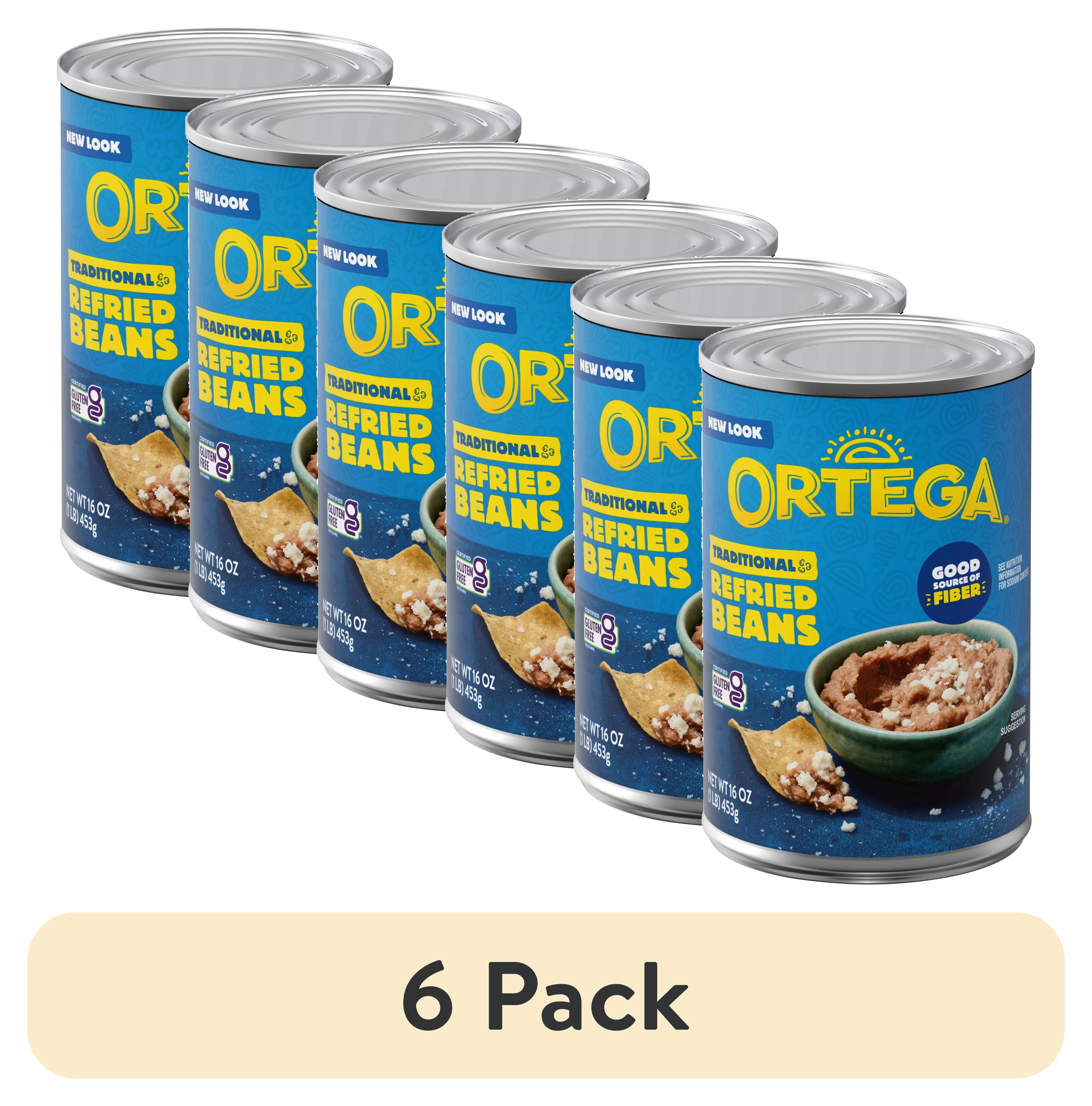 (6 pack) Ortega Traditional Refried Pinto Beans, Gluten Free, 16 oz (Canned)