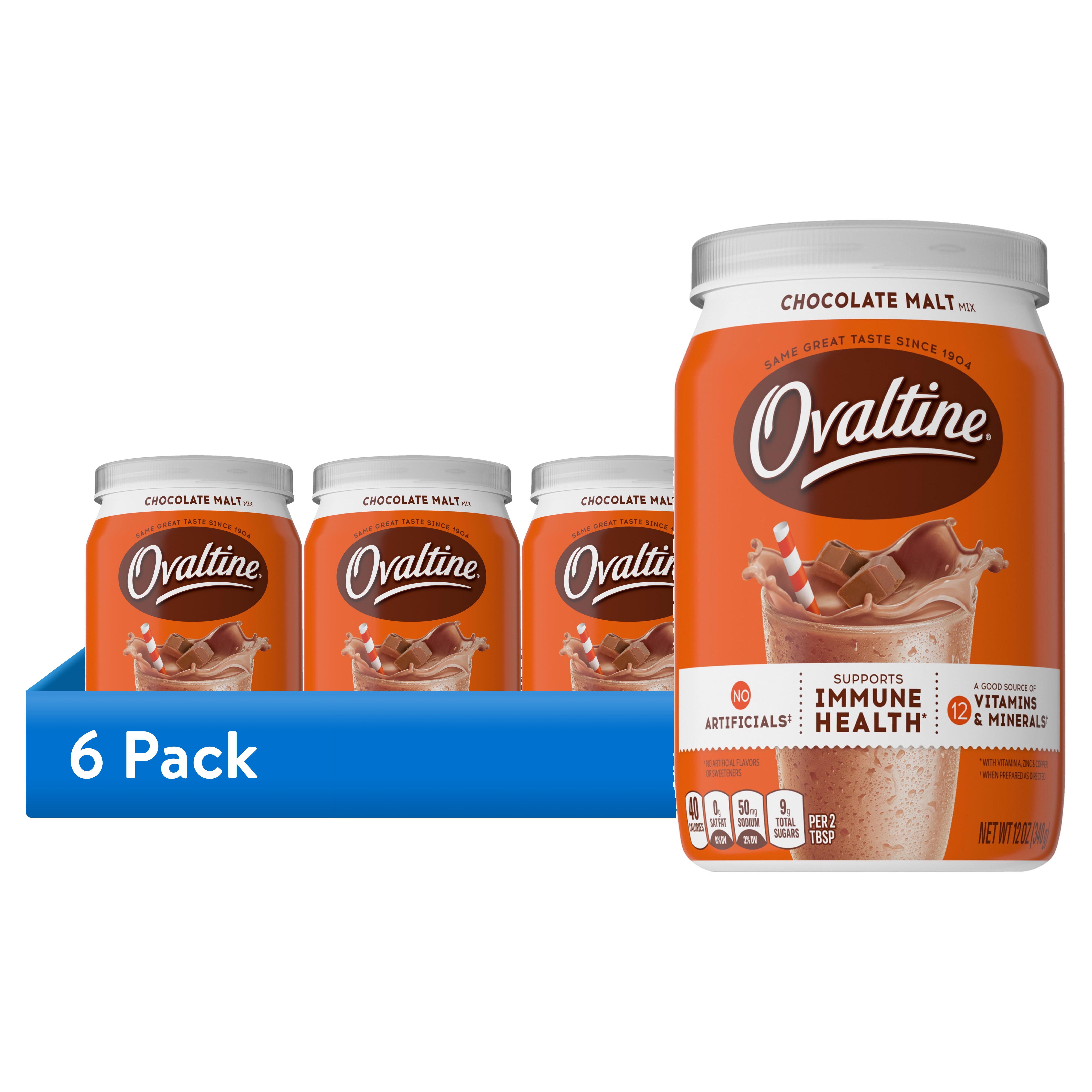 (6 pack) Ovaltine Chocolate Malt Powdered Drink Mix for Hot and Cold Milk Canister 12 oz