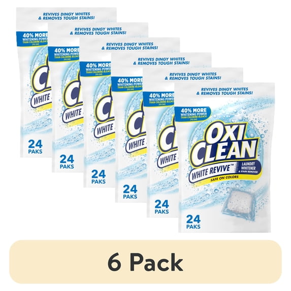 (6 pack) OxiClean White Revive Laundry Whitener and Laundry Stain Remover Power Paks, 24 Count
