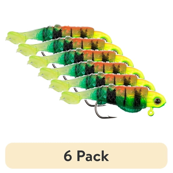 (6 pack) Ozark Trail Freshwater Rigged Paddle Tail Minnow Fishing Lure, Fire Tiger, 1/16 oz