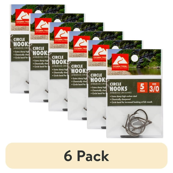 (6 pack) Ozark Trail 3/0 Premium High Carbon Steel Circle Hooks, 5 Count