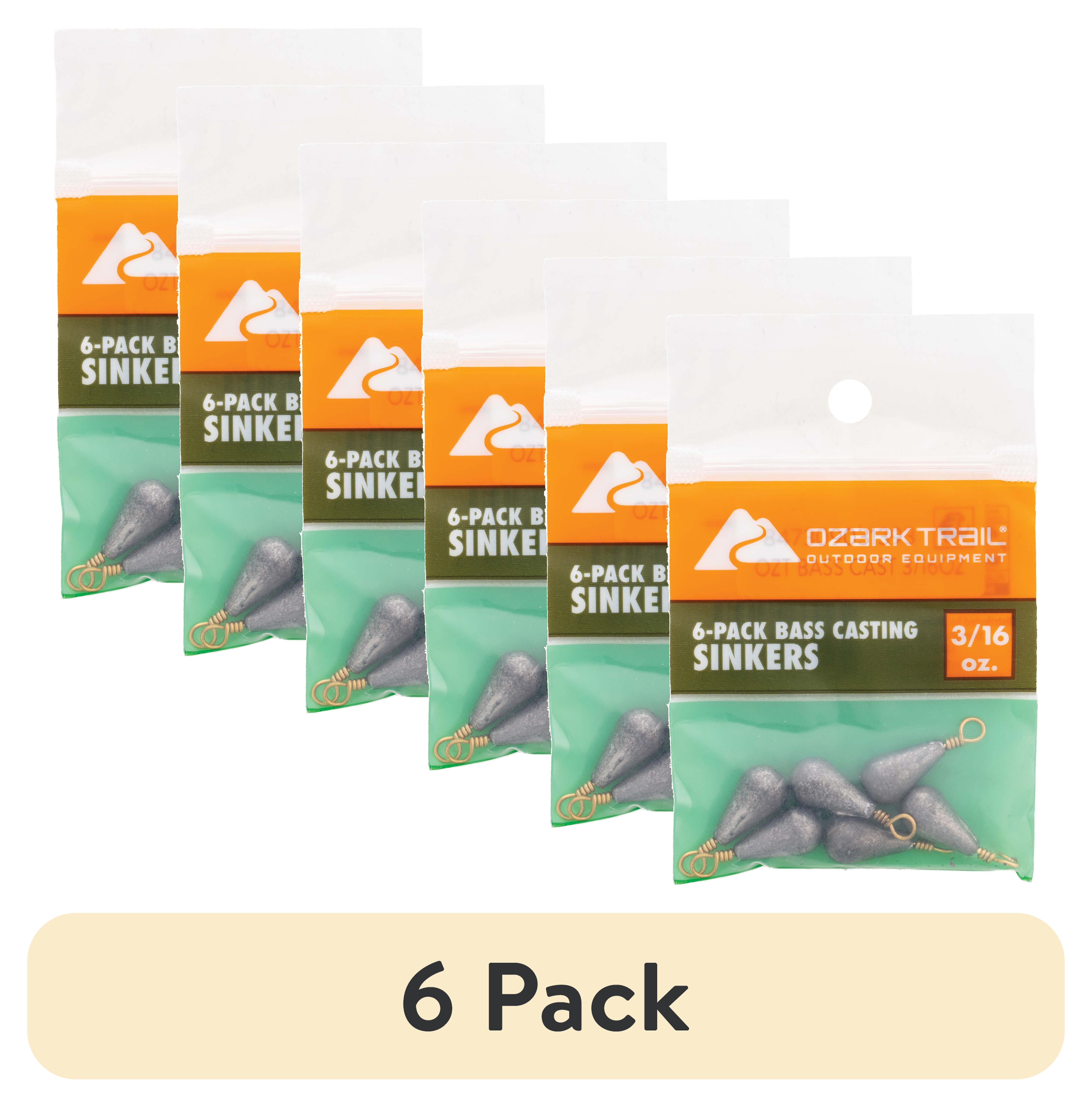 (6 pack) Ozark Trail Bass Casting Sinkers, 3/16 oz, 6-Pack