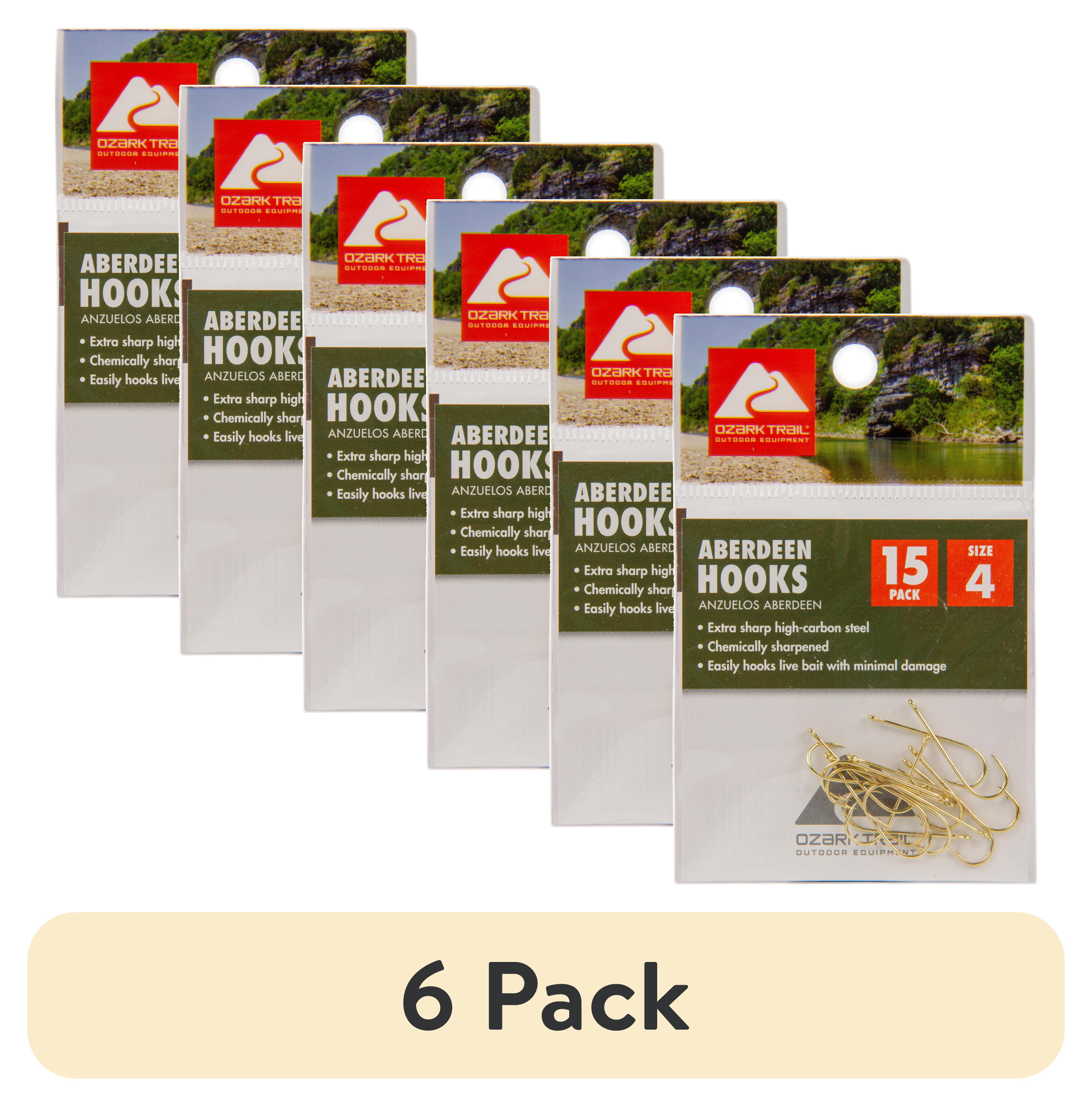 (6 pack) Ozark Trail Gold Aberdeen Light Wire Fishing Hooks, Size 4, 15-Pack