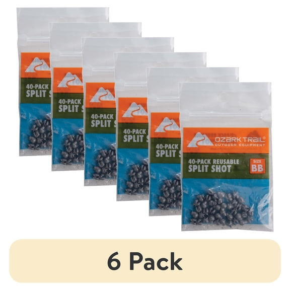 (6 pack) Ozark Trail BB Split Shot Reusable Fishing Weights, 40 Count
