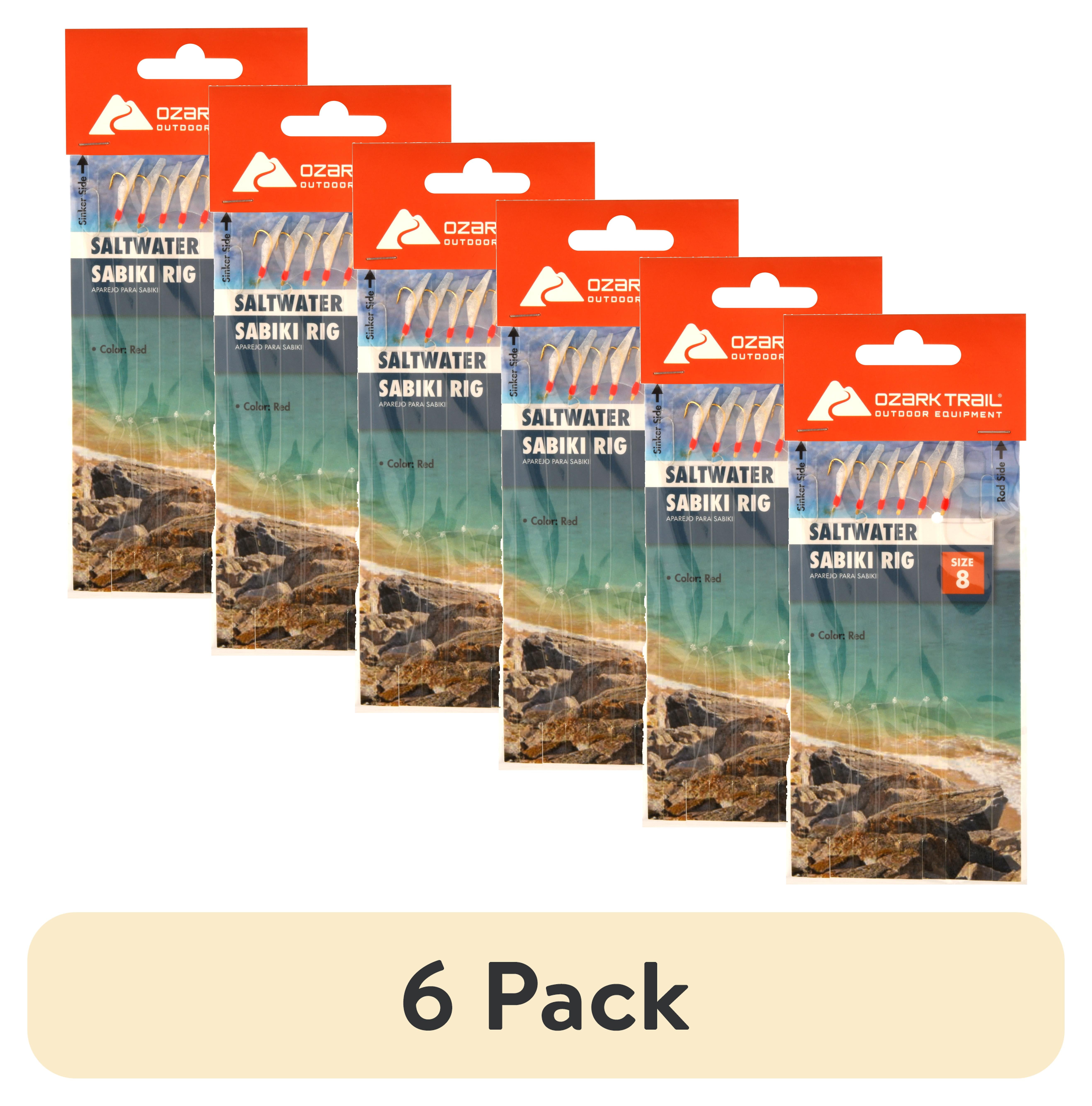 (6 pack) Ozark Trail Sabiki Bait Rig for Herring, Whiting, Mackerel, and Pin Fish, Green Glow, 1 oz.