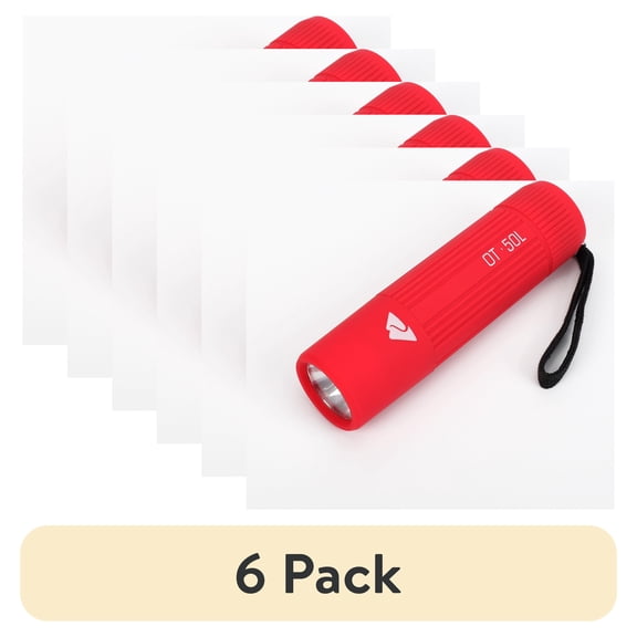 (6 pack) Ozark Trail Mini Handheld LED Flashlight, 50 Lumens, 3 AAA Batteries Included, Red