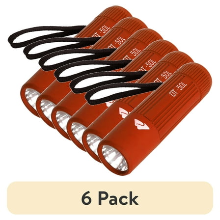 (6 pack) Ozark Trail Single Mini LED Flashlight, 50 Lumens, Handheld, 3 AAA Batteries, Red