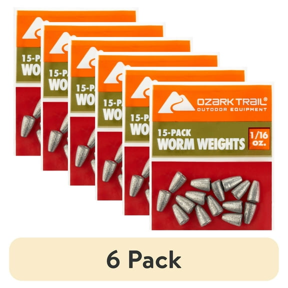 (6 pack) Ozark Trail Worm Weight 1/16 oz, Fishing Lead Weight, Product Size 0.59x0.24in