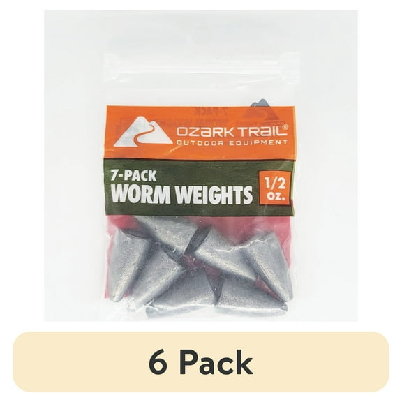 (6 pack) Ozark Trail Worm Weight 1/2 oz, Fishing Lead Weight, Product Size 0.87x0.47in