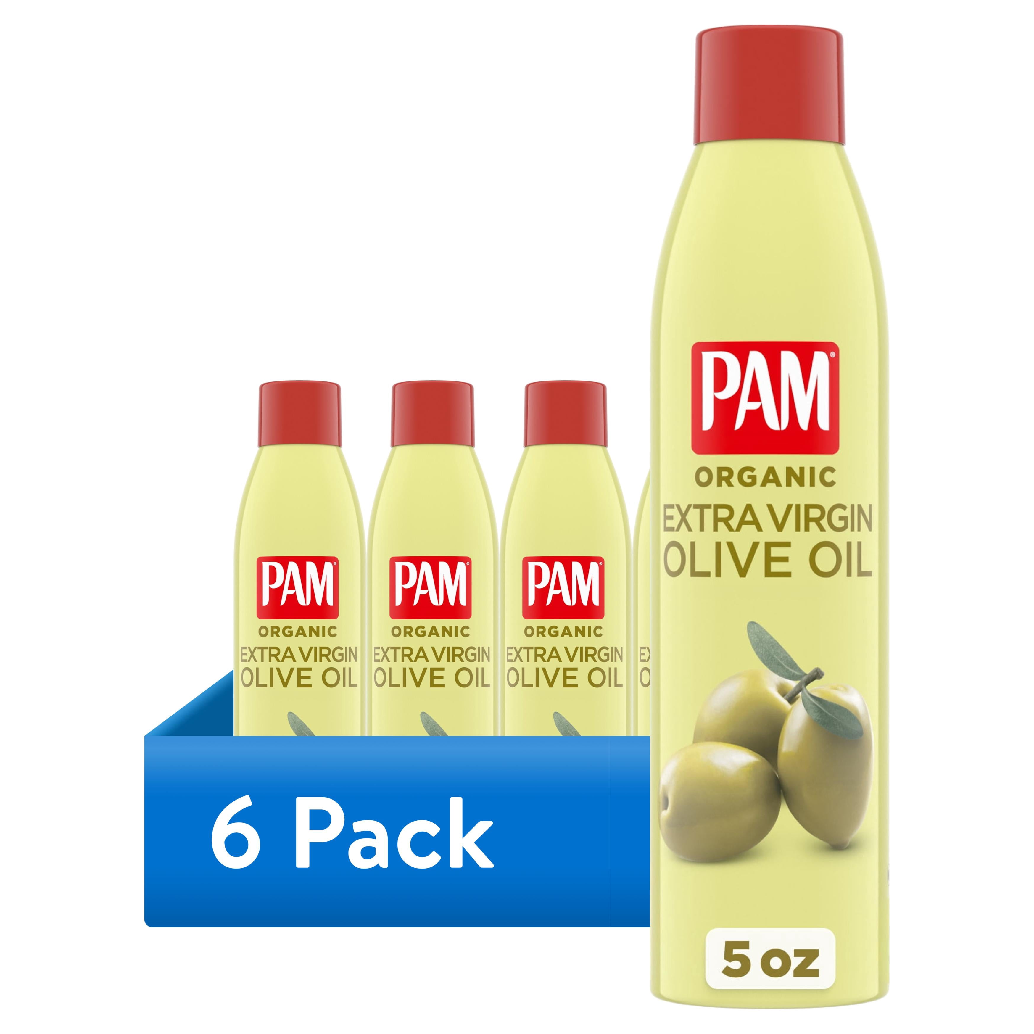 (6 pack) PAM Non-Stick Cooking Spray, Organic Extra Virgin Olive Oil, Great for Saueting & Roasting, 5 oz.