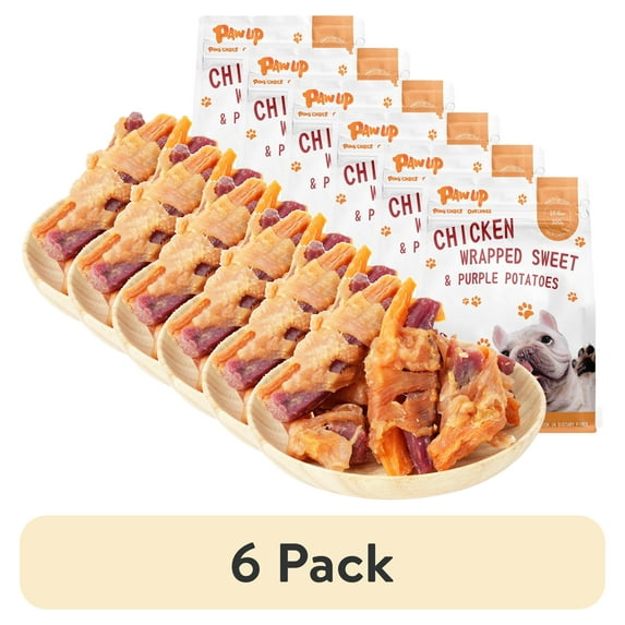 (6 pack) PAWUP Chicken Wrapped Dog Treats, Chicken and Double Sweet Potato Dog Treats, Chicken Jerky Chews for All Dogs, Low Fat, High Fiber, 10.6oz