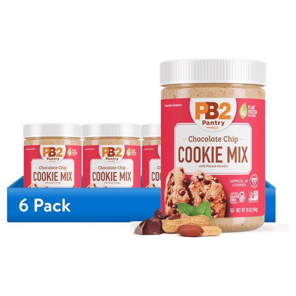 (6 pack) PB2 Pantry Chocolate Chip Cookie Mix - 16 oz Jar | Certified Vegan, Gluten Free, Non-GMO, 4g Plant Protein Per Cookie