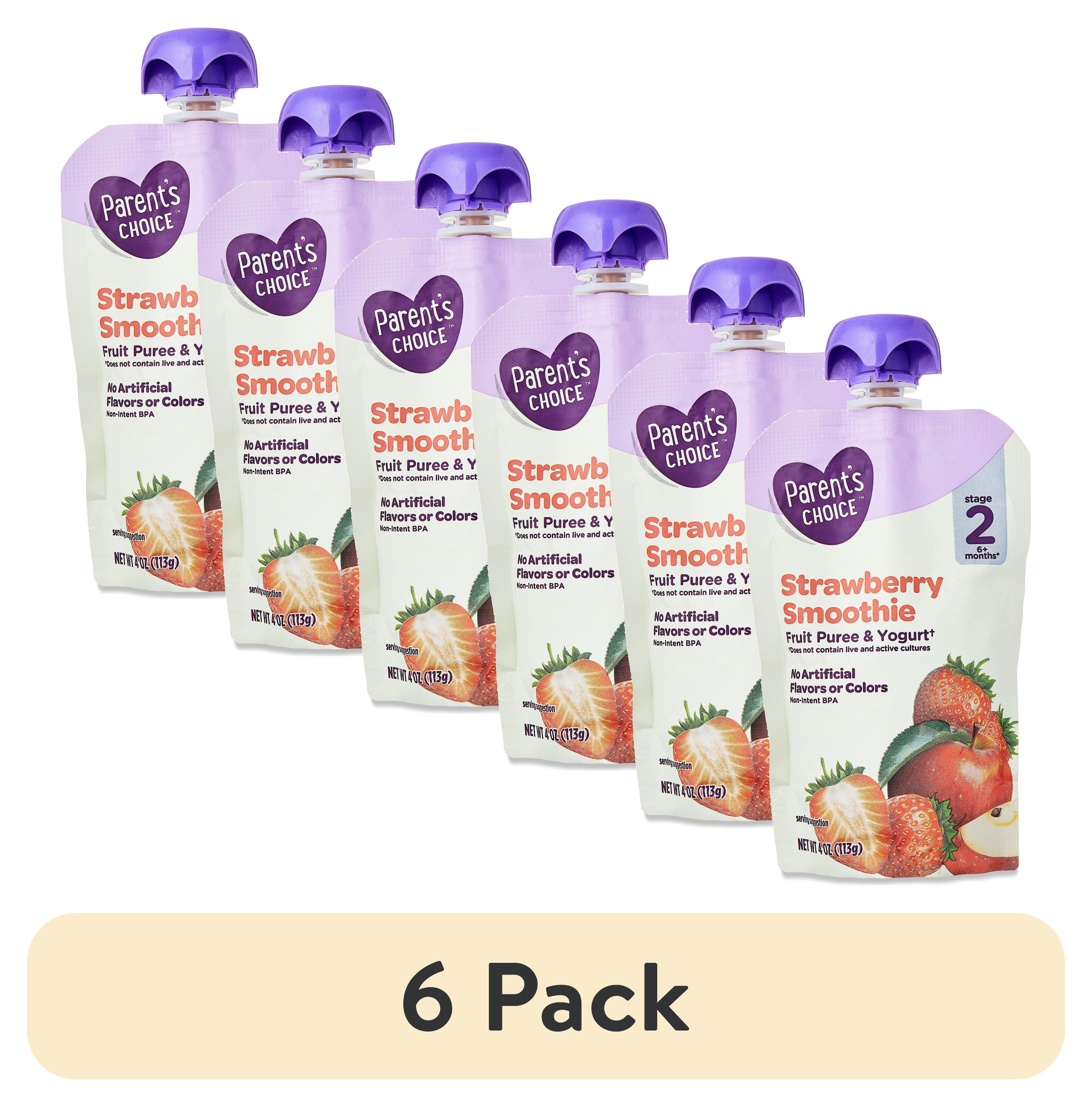 (6 pack) Parent's Choice Stage 2 Baby Food Strawberry Smoothie, 4 oz Pouch