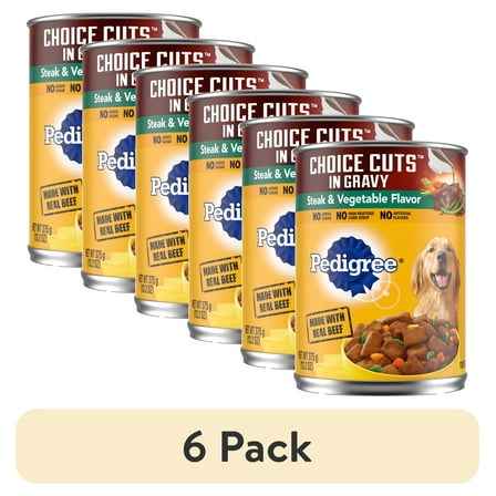 (6 pack) Pedigree Choice Cuts In Gravy Adult Wet Dog Food Steak & Vegetable Flavor, 13.2 oz Cans 12 Pack