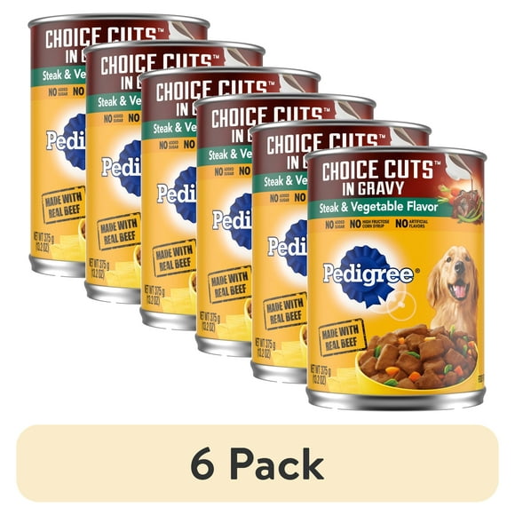 (6 pack) Pedigree Choice Cuts In Gravy Adult Wet Dog Food Steak & Vegetable Flavor, 13.2 oz Cans 12 Pack