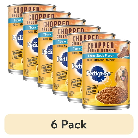 (6 pack) Pedigree Chopped Ground Dinner T-Bone Steak Flavor Adult Wet Dog Food, (12) 13.2 oz Cans