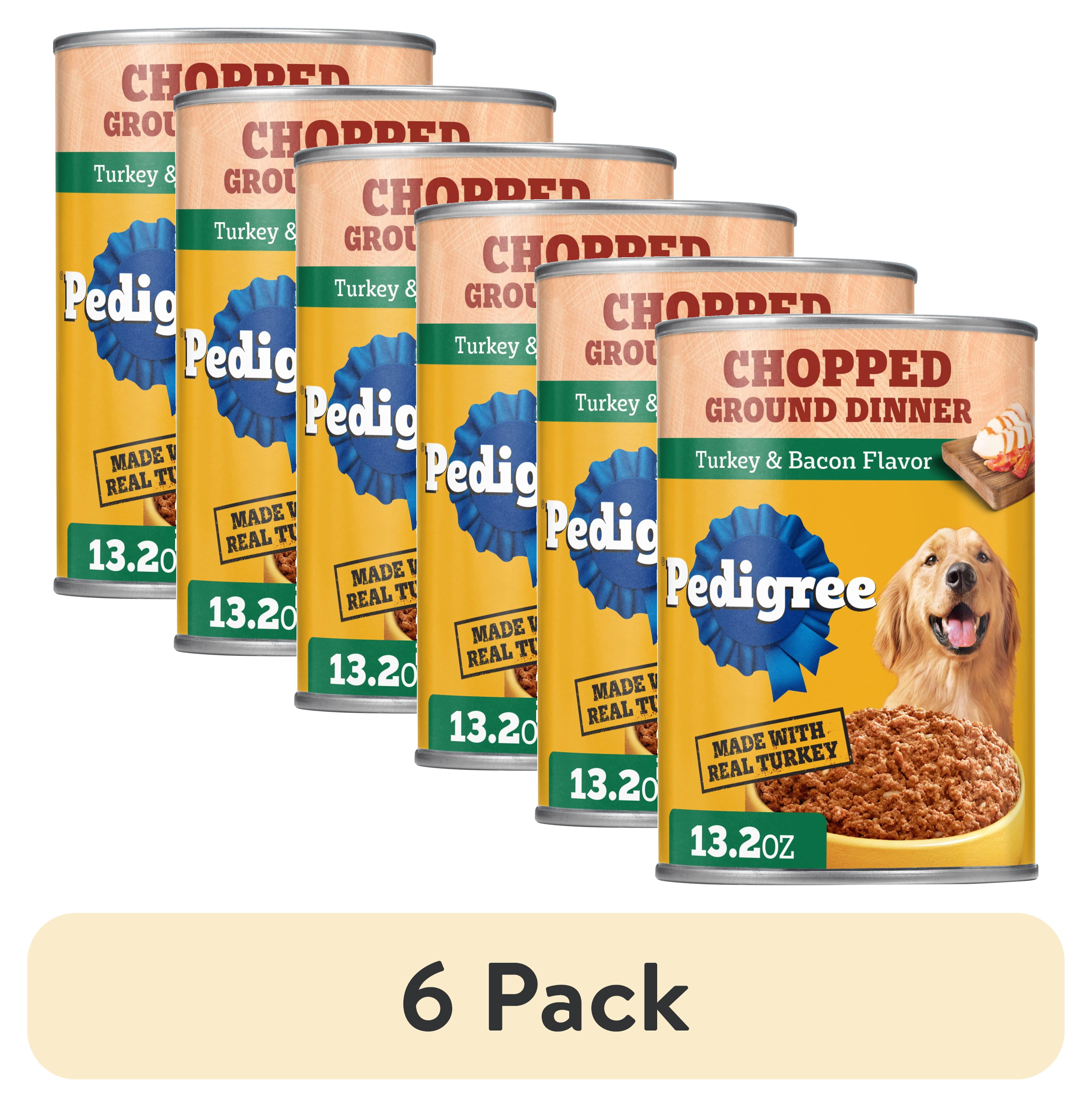 (6 pack) Pedigree Chopped Ground Dinner Turkey & Bacon Flavor Adult Soft Wet Dog Food, (12) 13.2 Oz Cans