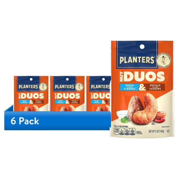 (6 pack) PLANTERS Nut Duos Buffalo Cashew and Ranch Almond, 5 oz Resealable Bag