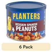(6 pack) PLANTERS Redskin Spanish Peanuts, Roasted Salted Peanuts, Plant Based Protein 12.5 oz Steel Can