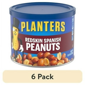 (6 pack) Planters Spanish Salted Peanuts with Redskins, 7g Protein (8% DV) per serving, Plant Based Protein Snacks for Adults, 12.5 oz Resealable Canister