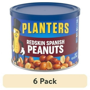 (6 pack) PLANTERS Redskin Spanish Peanuts, Roasted Salted Peanuts, Plant Based Protein, 12.5 oz Steel Can