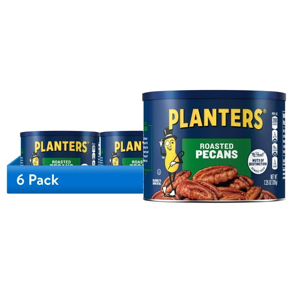 (6 pack) PLANTERS Roasted Pecan Nuts, Party Snacks, Plant Based Protein, 7.25 oz Steel Can