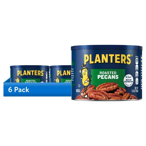 (6 pack) PLANTERS Roasted Pecan Nuts, Party Snacks, Plant Based Protein, 7.25 oz Steel Can