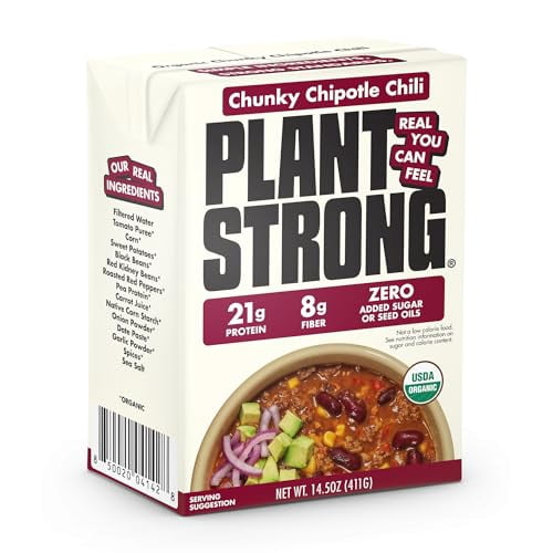 (6 pack) PLANTSTRONG Chunky Chipotle Chili - Protein Packed, Shelf-Stable, Great Source of Fiber