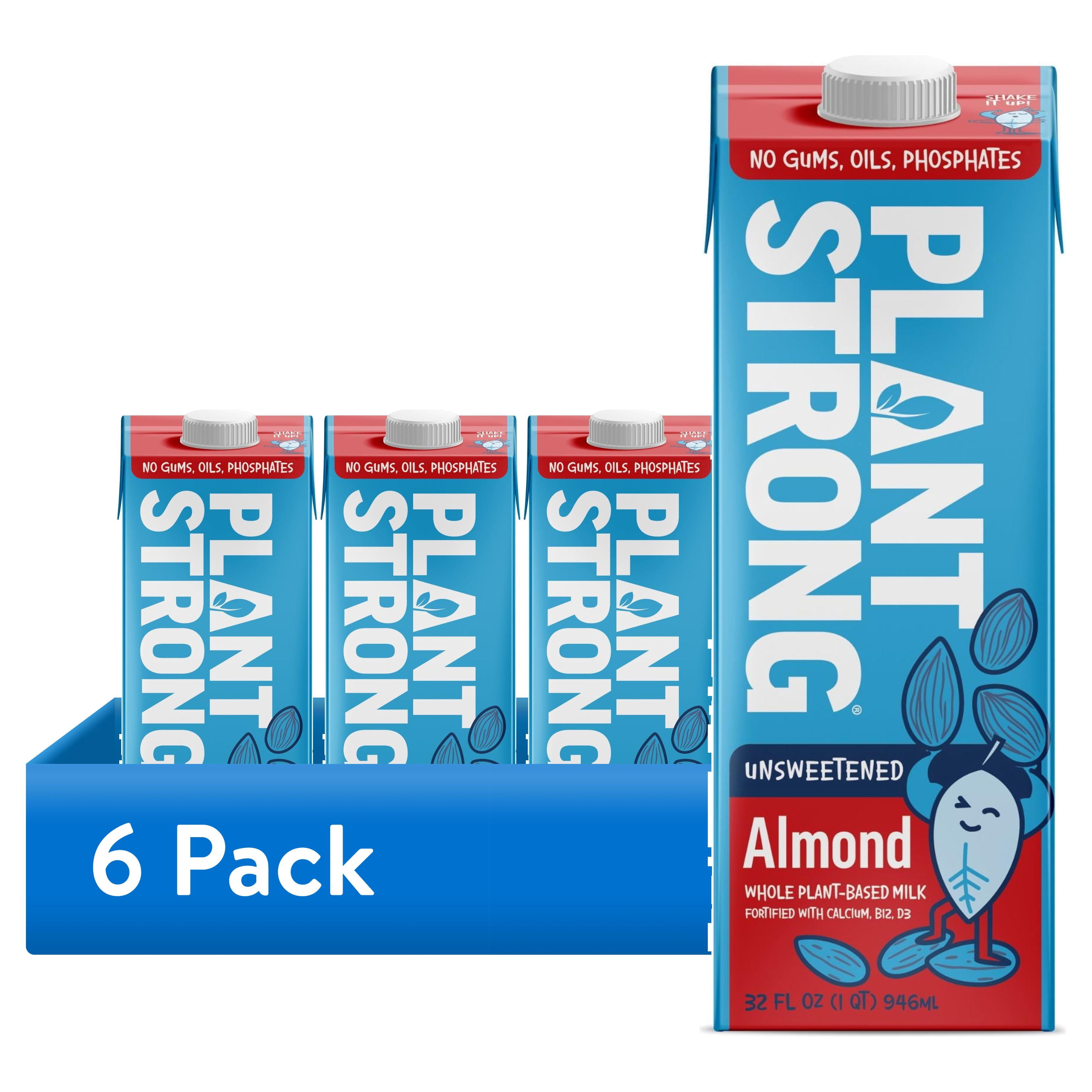 (6 pack) PLANTSTRONG Unsweetened Almond Milk - Whole Fortified Plant Milk - Shelf Stable