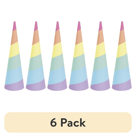 (6 pack) Way to Celebrate! Multicolor Dreamy Unicorn Paper Party Hats, 4ct