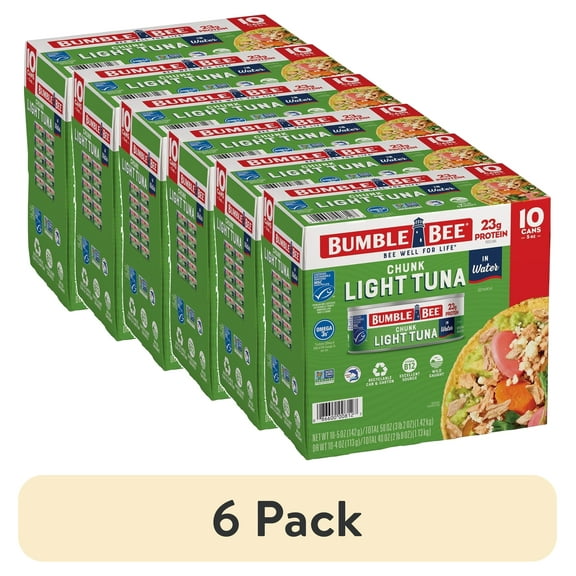 (6 pack) (Pack of 10) Bumble Bee Chunk Light Tuna in Water, 5 oz cans