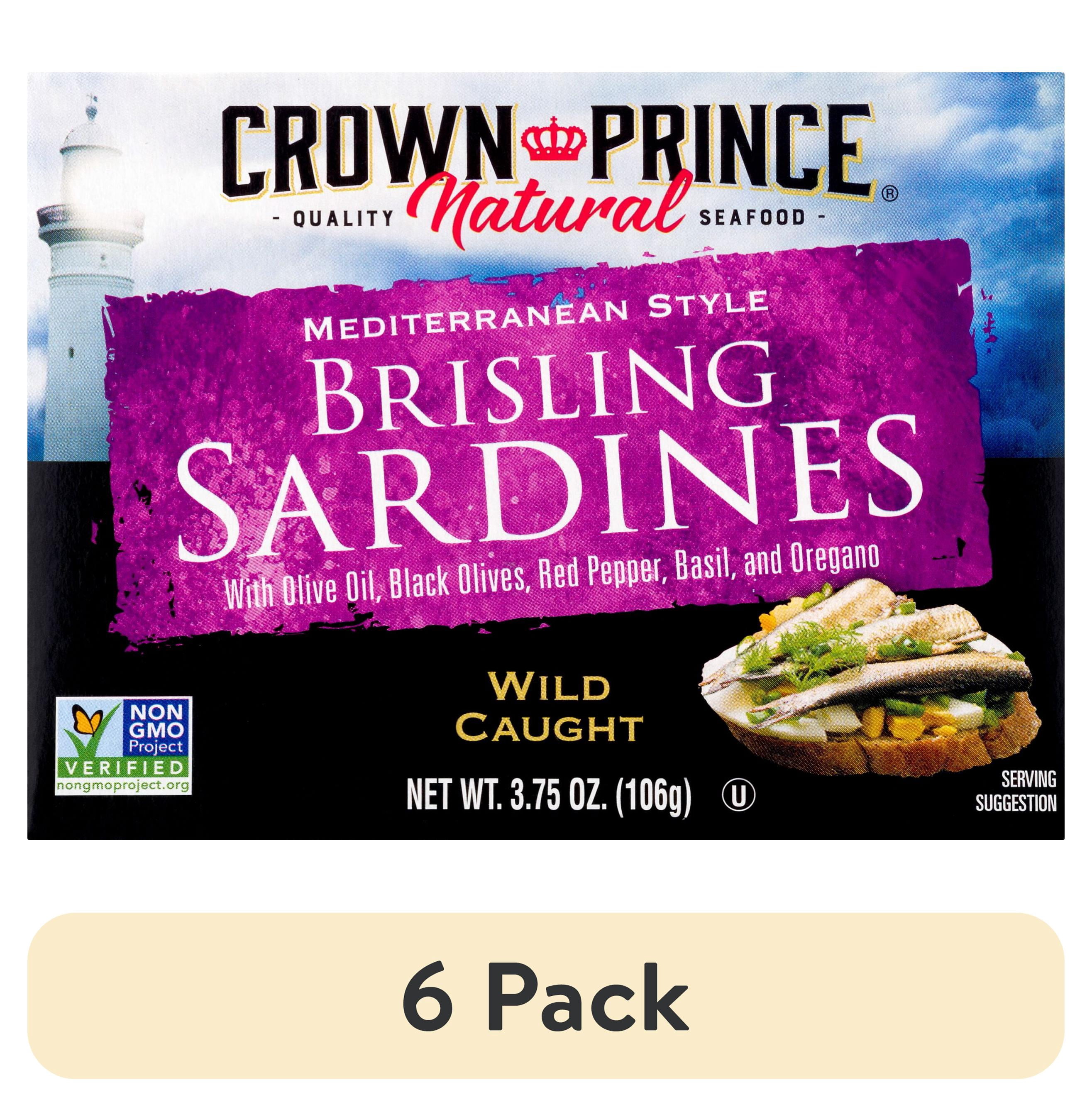 (6 pack) Crown Prince Natural Brisling Sardines, Mediterranean Style, 3.75 oz Can