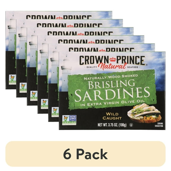 (6 pack) Crown Prince Natural Brisling Sardines in Extra Virgin Olive Oil, 3.75 oz Can