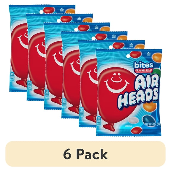 (6 pack) Pack of 2 - Airheads Bites Candy Peg Bag, Fruit, Party, 3.8 Ounce Packaging May Vary