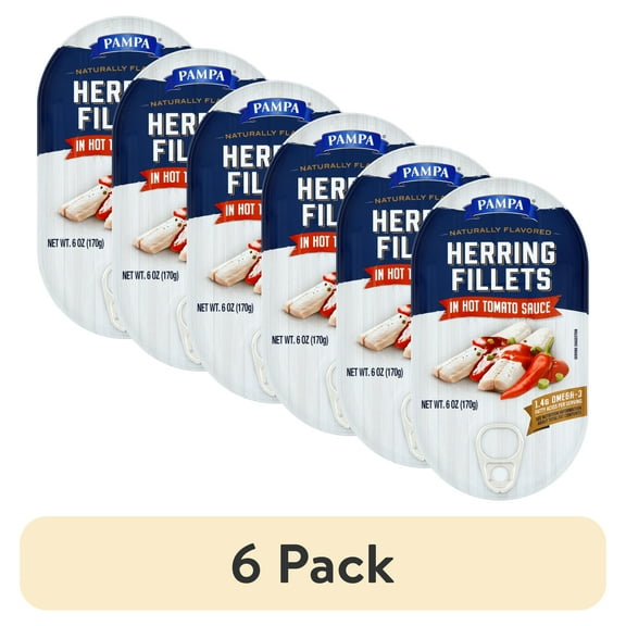 (6 pack) Pampa Herring Fillets in Hot Tomato Sauce, 6 oz Can