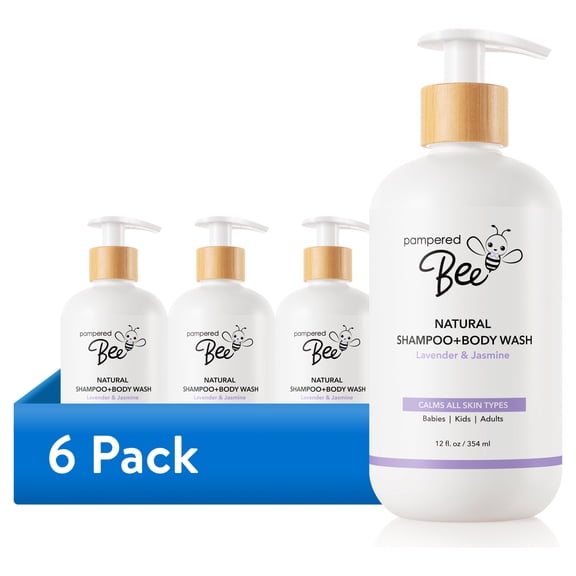 (6 pack) Pampered Bee 2-in-1 Natural Shampoo and Body Wash - Lavender & Jasmine, 12 fl oz