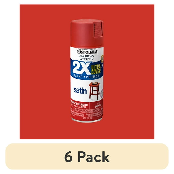 (6 pack) Paprika, Rust-Oleum American Accents 2X Ultra Cover Satin Spray Paint-366083, 12 oz