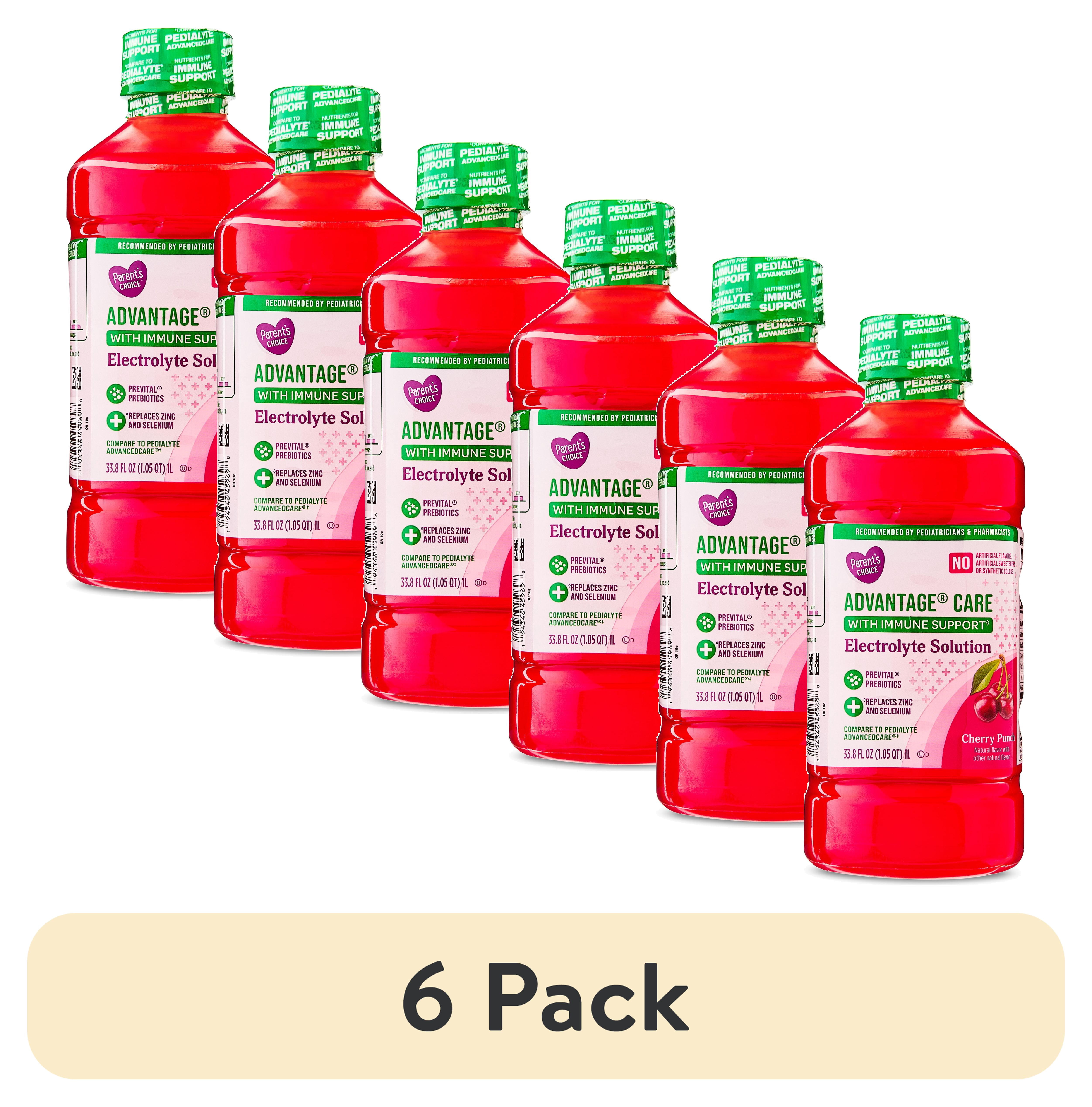 (6 pack) Parent's Choice Advantage® Care Electrolyte Solution, Cherry Punch Flavor, Pediatrician Recommended, 1 Liter