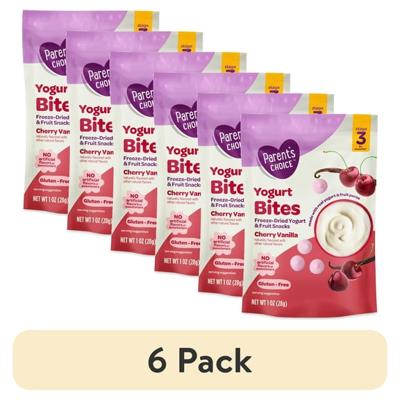 (6 pack) Parent’s Choice™ Cherry Vanilla Stage 3 Toddler Yogurt Bites Snack, 1 oz Pouch