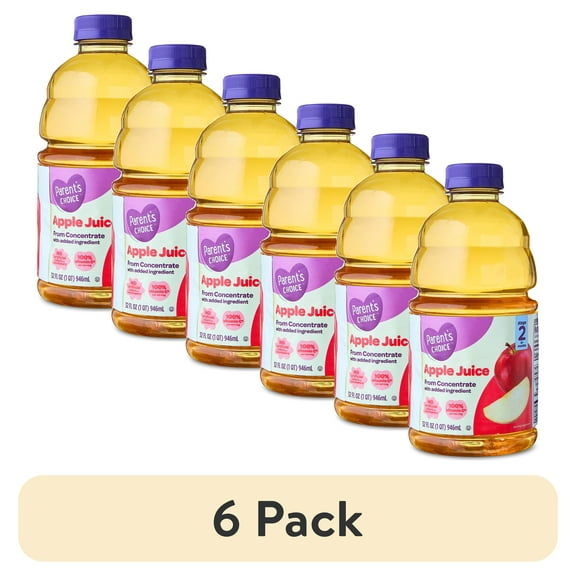 (6 pack) Parents Choice Apple Juice from Concentrate, 32 fl oz