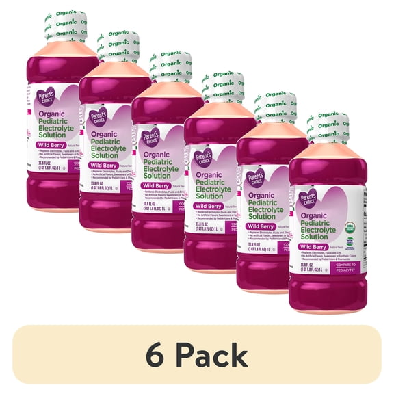 (6 pack) Parents Choice Organic Pediatric Electrolyte Oral Solution, Wild Berry, 33.8 fl oz